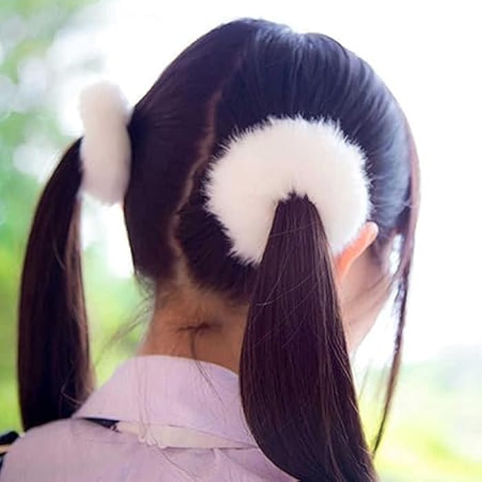 Fluffy Faux Fur Hair Scrunchies, White, Pack of 2, Elastic Hair Bands for Women and Girls - Image 1
